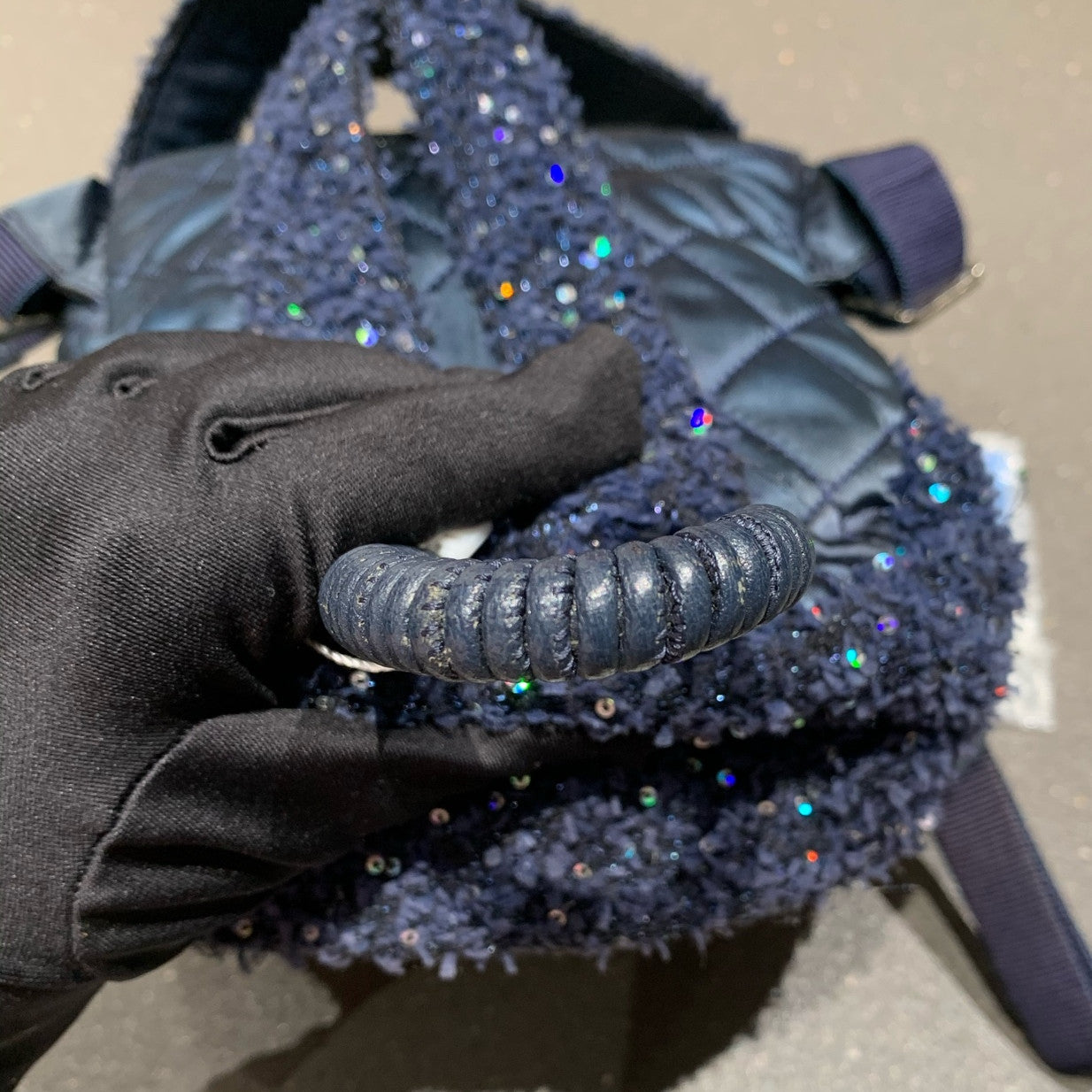 Chanel Classic Black Silver Sequin Tweed Backpack Quilted Pattern