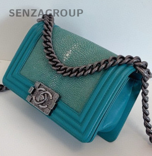 Chanel Leboy PM Chain Shoulder Bag Green Silver Women Classic Designer Fashion