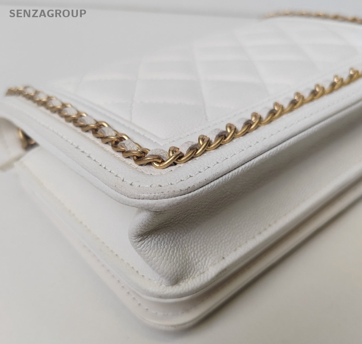 Chanel Leboy WOC Chain Shoulder Bag Crossbody White Gold Diamond Women Classic