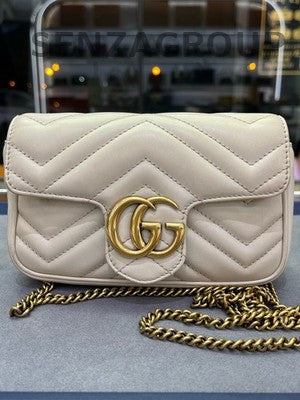 Gucci Marmont Mini White Chain Shoulder Bag with Gold Hardware