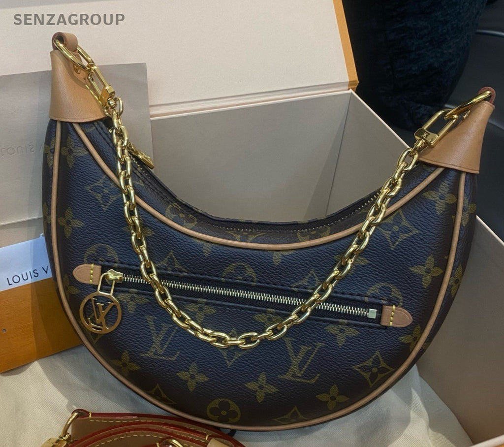 Louis Vuitton Loop Monogram Chain Shoulder Bag Brown Gold Women Classic