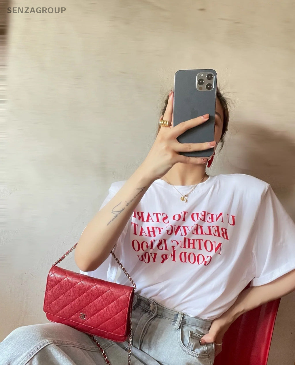Chanel woc Diamond Shoulder Crossbody Bag Red Women