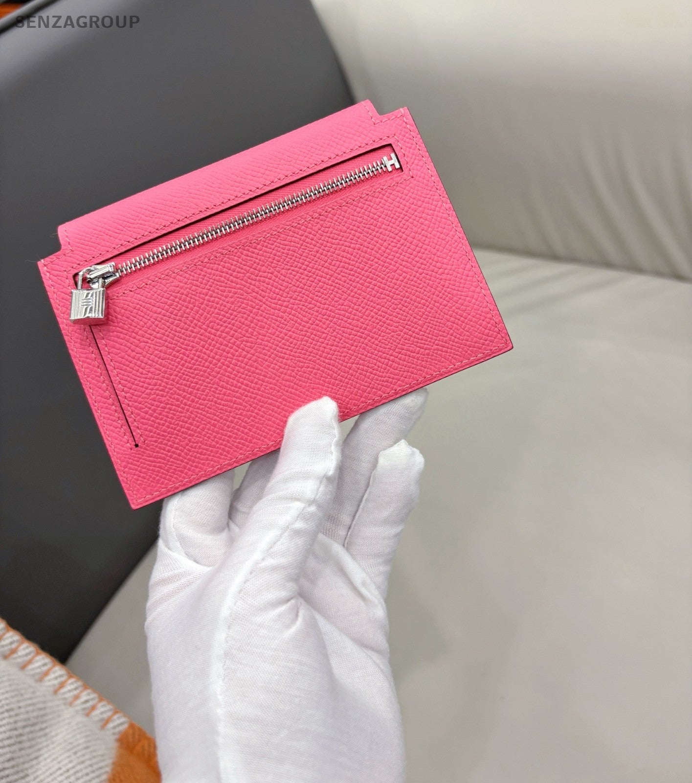 Hermes 8W Kelly Pocket Epsom Leather Pink Silver Women