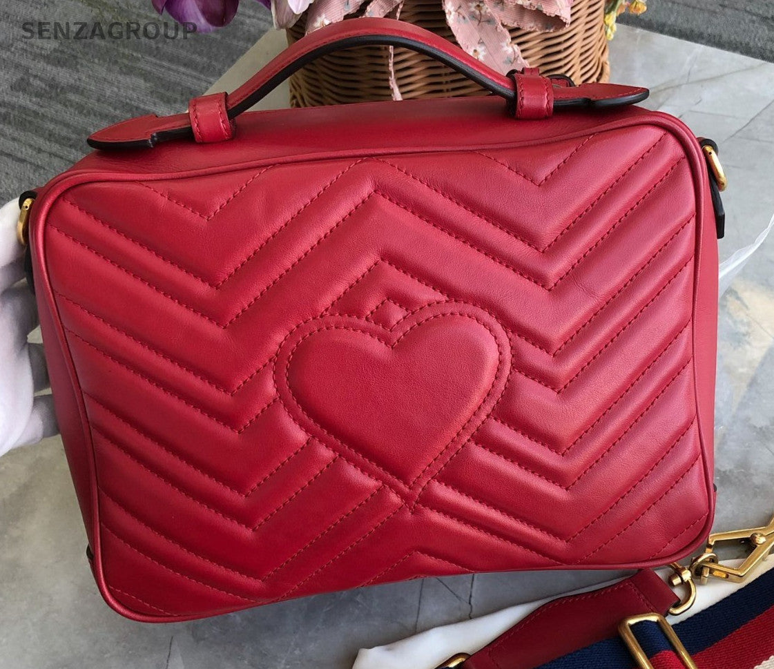 GUCCI GG Marmont Camera bag Top Handle 2way Shoulder Handbag Women Red Gold