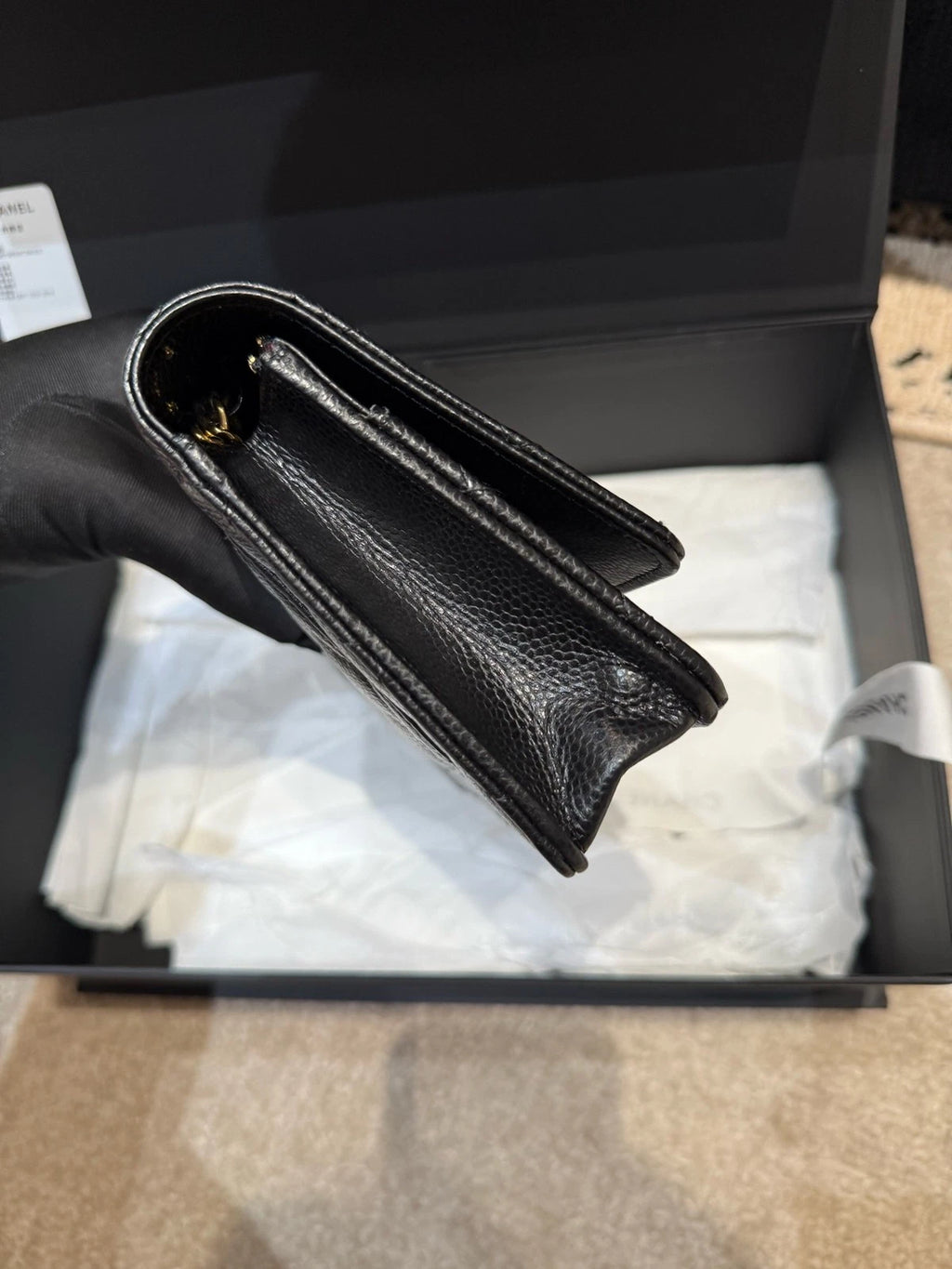 CHANEL Black Gold Lambskin WOC Crossbody Bag For Women
