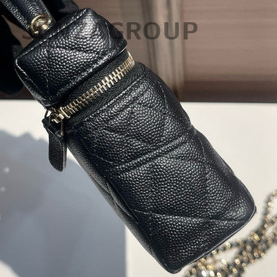 Chanel Black Caviar Leather Classic Flap Bag with Chain Strap