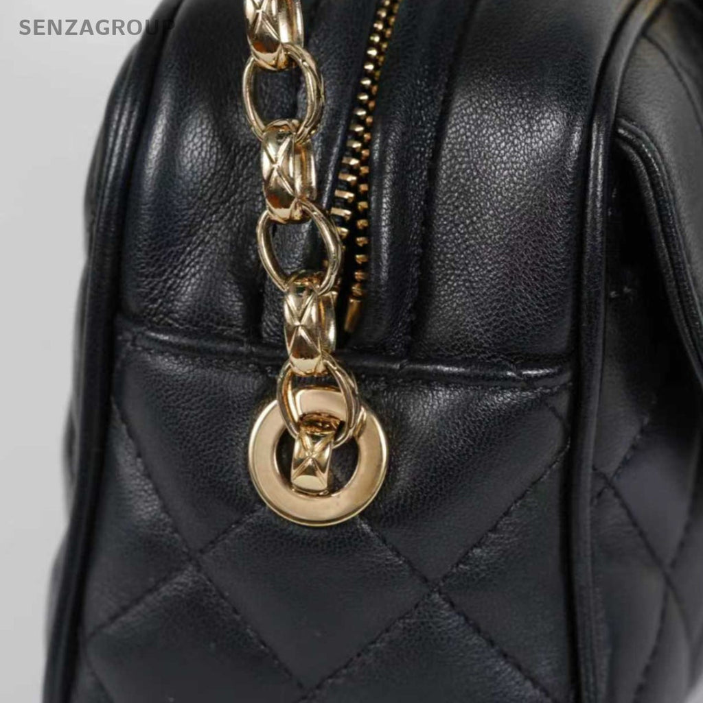 Chanel Fringe Chain Shoulder Bag Crossbody Black Gold Women Classic Diamond