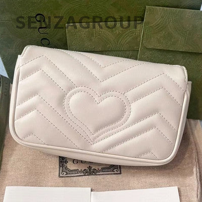 Gucci Marmont Mini Chain Shoulder Bag in White Gold - Classic Women's