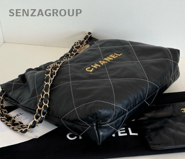 Chanel Diamond PM Chain Shoulder Bag Black Gold Used Women Classic