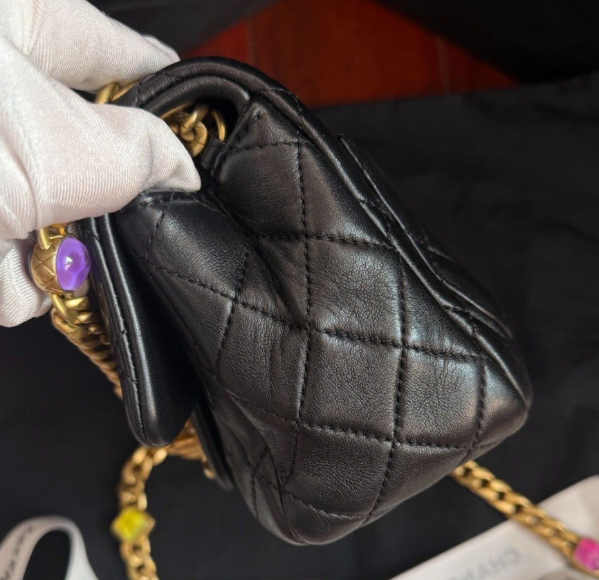 Chanel Classic Flap Colorful Chain Shoulder Bag Crossbody Black Gold Women