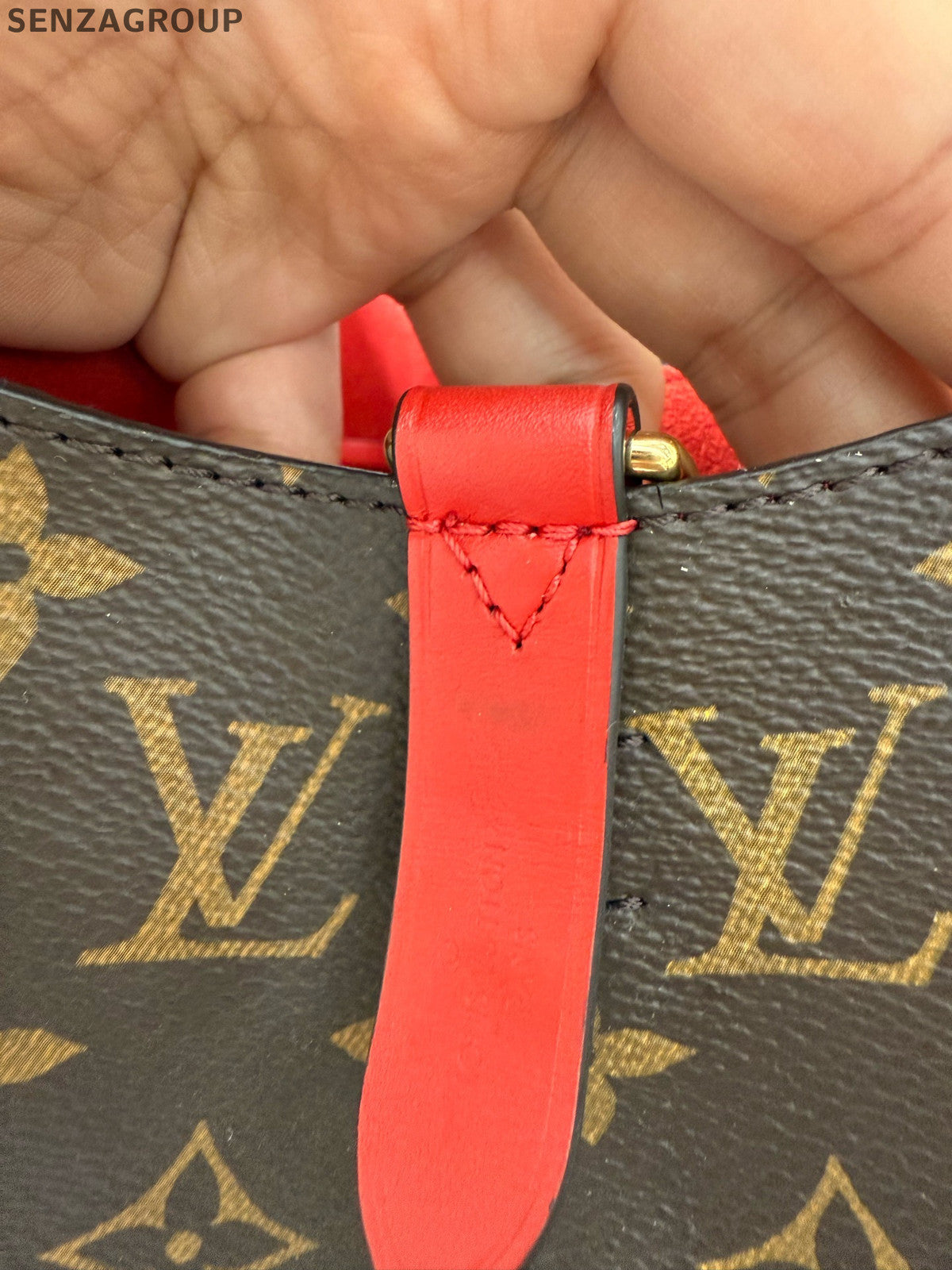 Louis Vuitton Monogram Red Drawstring Bucket Shoulder Bag Classic Women