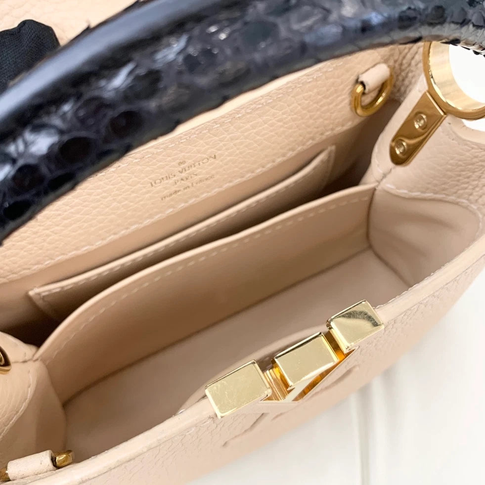 Louis Vuitton Capucines Mini Calfskin Top Handle Crossbody Bag Beige Women S