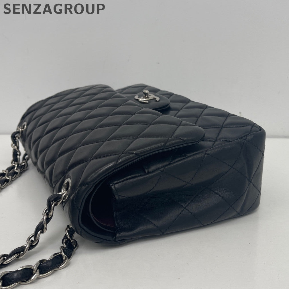 Chanel Black Silver Lambskin CF Jumbo Chain Shoulder Crossbody Bag