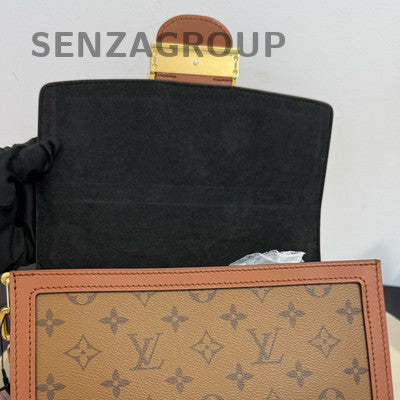 Louis Vuitton Dauphine MM Monogram Chain Shoulder Bag Gold Hardware