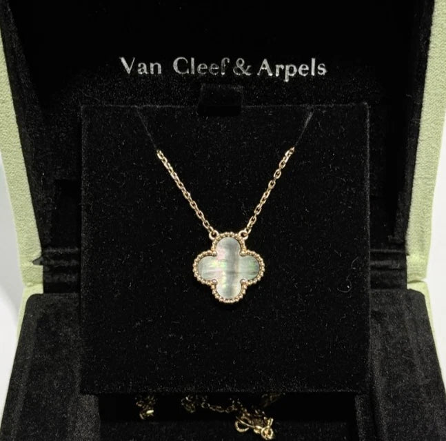 Van Cleef &amp; Arpels Vintage Alhambra 18k Rose Gold Grey Mother of Pearl Pendant