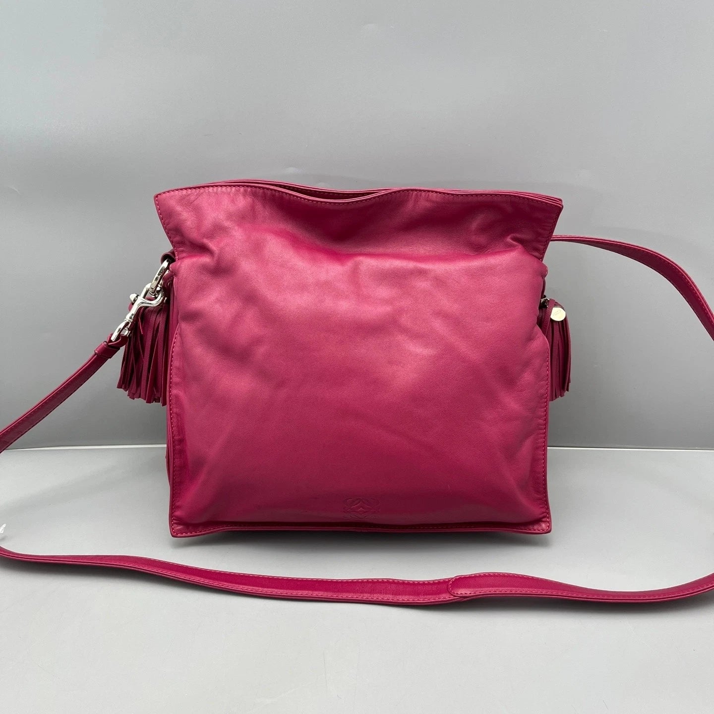 Loewe Pink Leather Fringe Bucket Bag For Women
