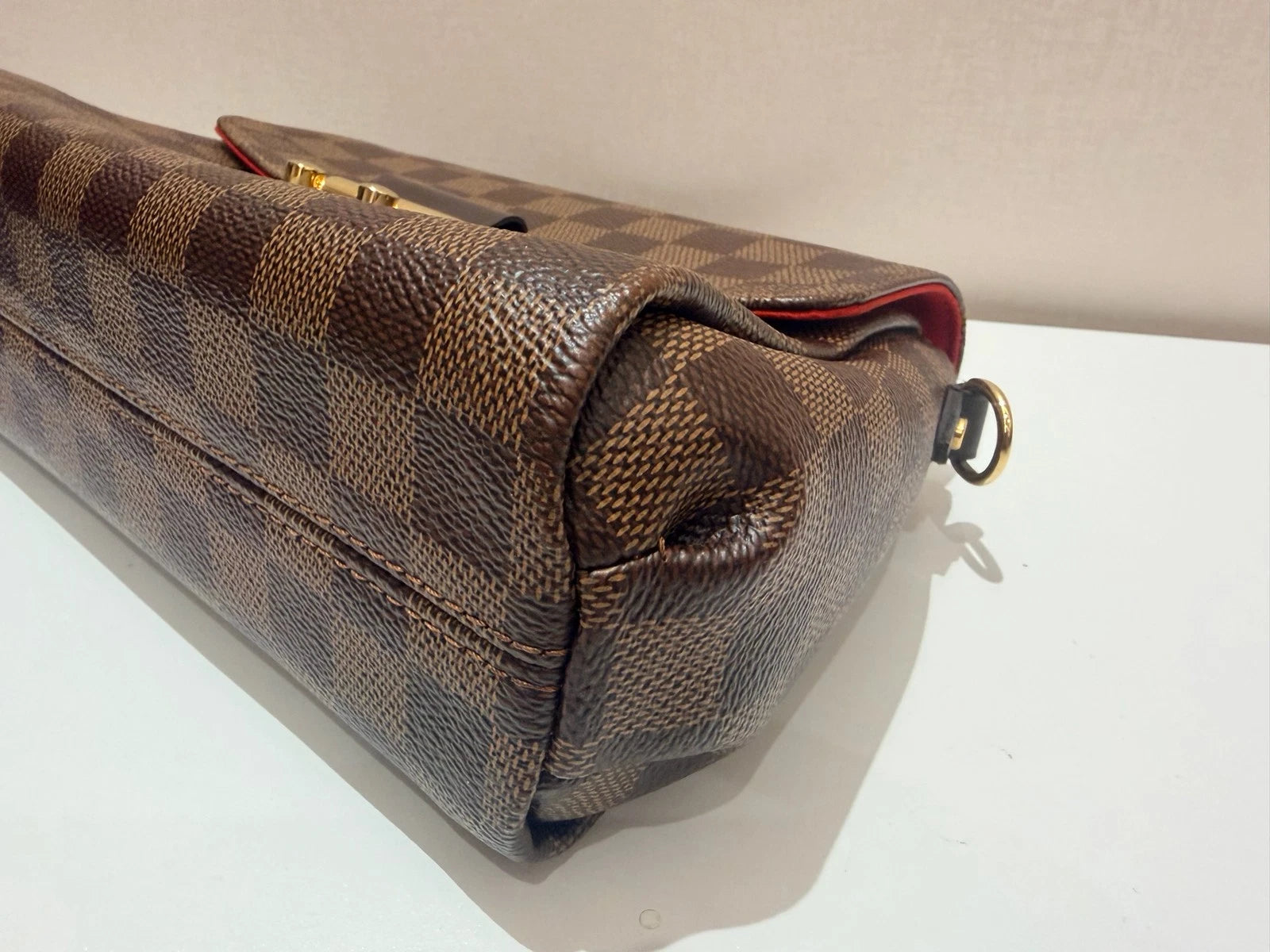 Louis Vuitton Tassel Damier Ebene Top Handle Crossbody Brown Gold Classic Women