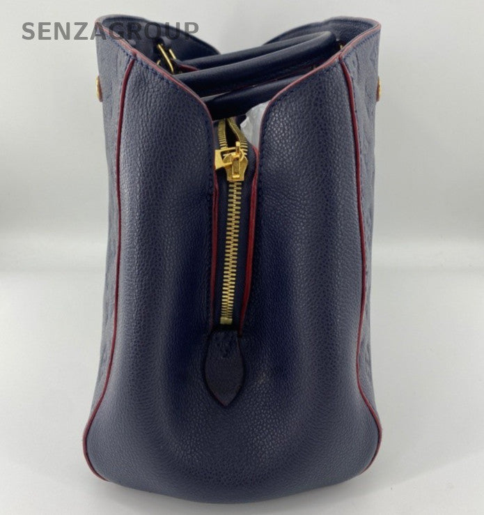Louis Vuitton Montaigne Monogram MM Top Handle Bag Blue Gold Women Classic