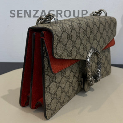 Gucci Dionysus Medium Chain Bag in Red Suede with Silver Hardware