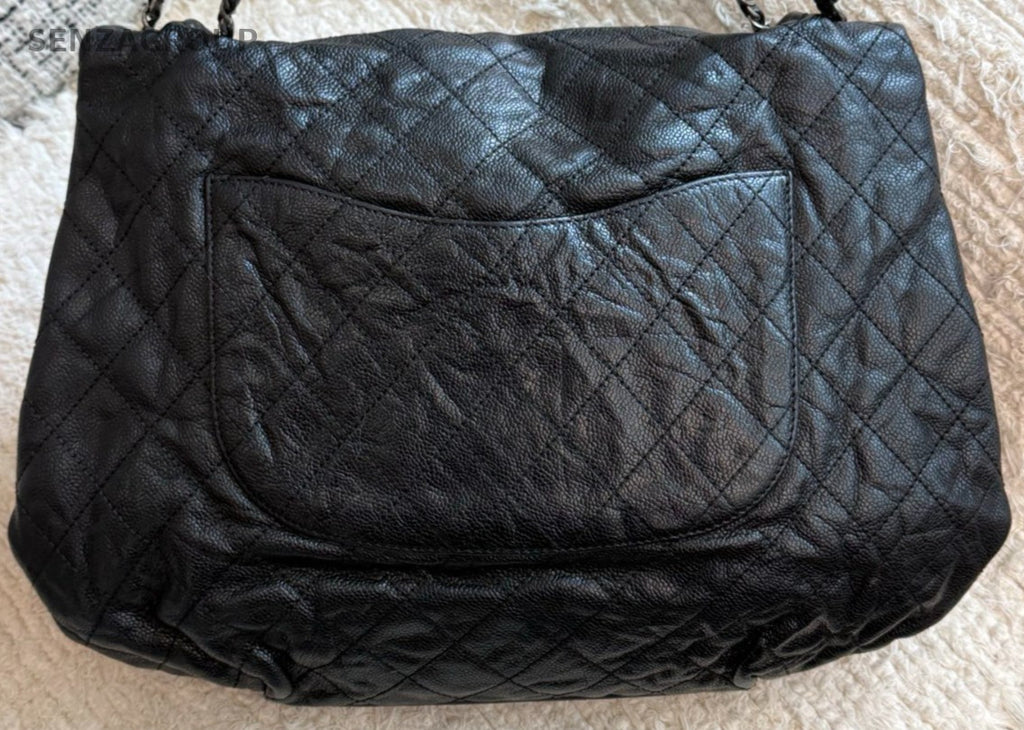 Chanel Calfskin Chain Shoulder Bag Black Silver Used Women Classic Vintage