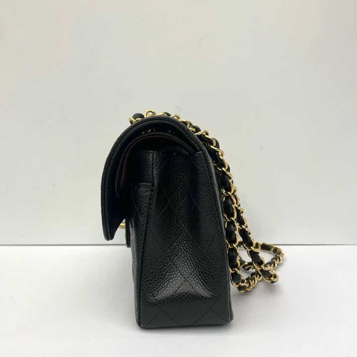 CHANEL Small Double Flap Black Caviar Leather Shoulder Bag For Women