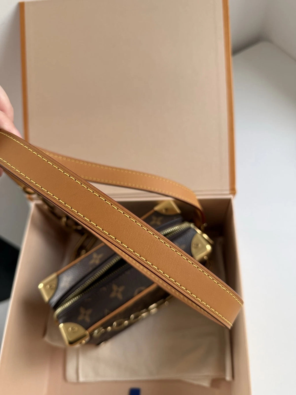 Louis Vuitton Soft Trunk Monogram Canvas Shoulder Bag Crossbody Gold Hardware