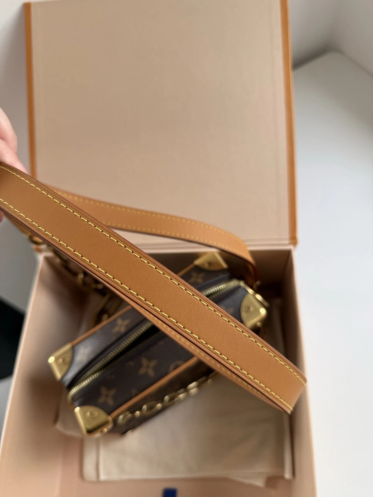 Louis Vuitton Soft Trunk Monogram Canvas Shoulder Bag Crossbody Gold Hardware