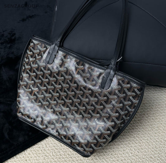 Goyard Mini Tote Bag Calfskin Monogram Top Handle Shoulder Bag Women Black.