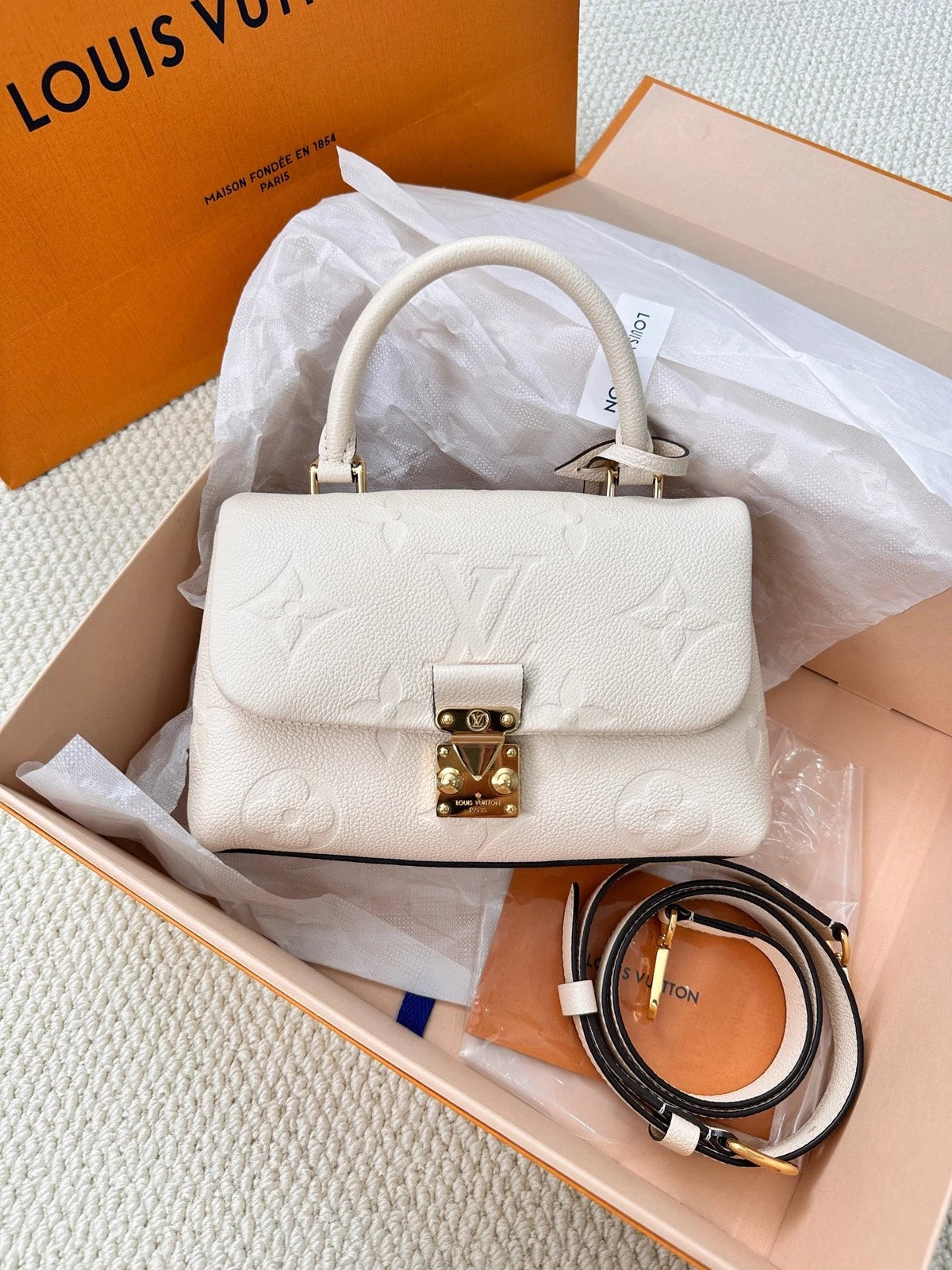 Louis Vuitton Madeleine Nano White Handbag Crossbody Bag Women