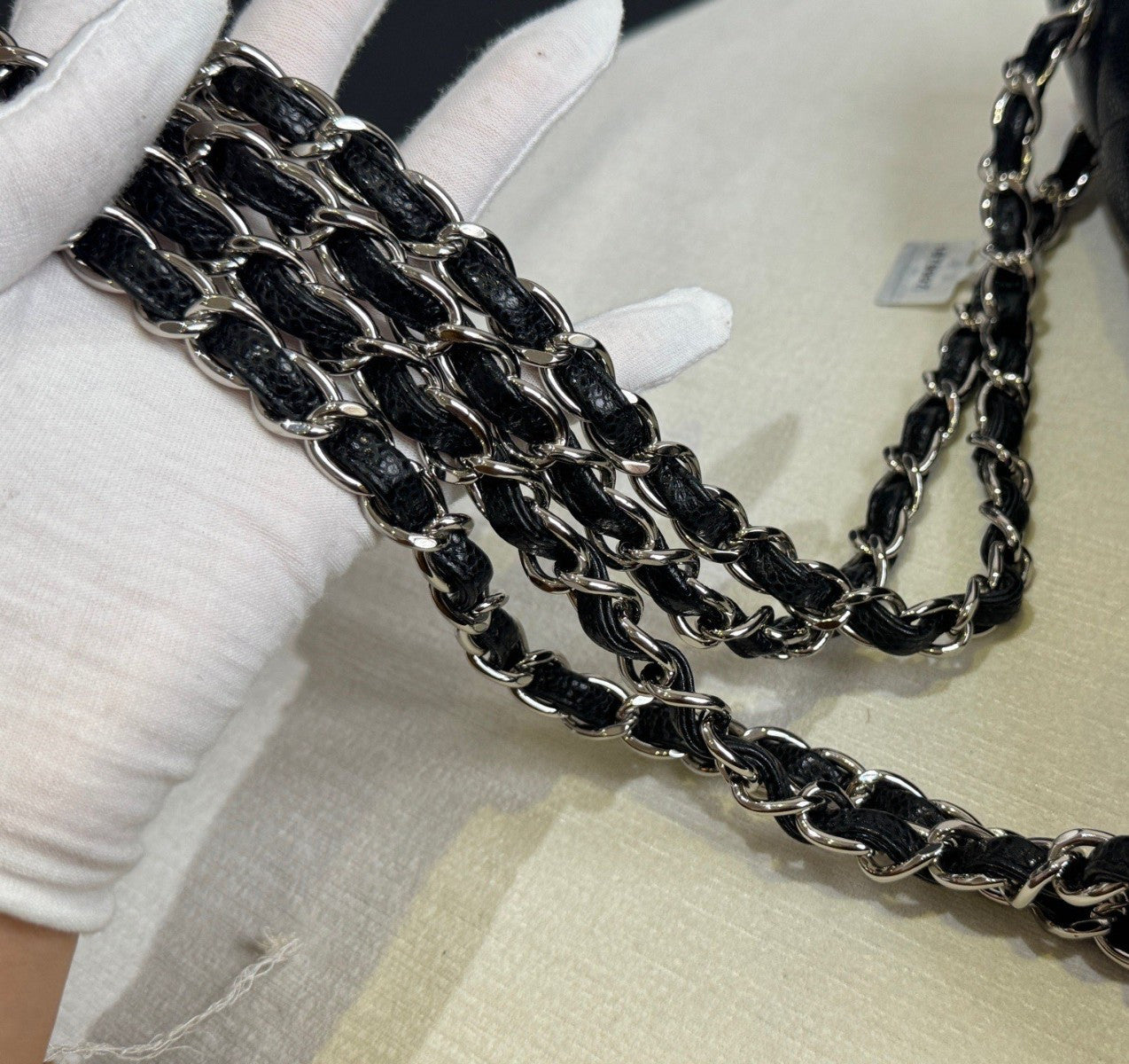 Chanel Classic Flap Jumbo Chain Shoulder Bag Crossbody Black Silver Women