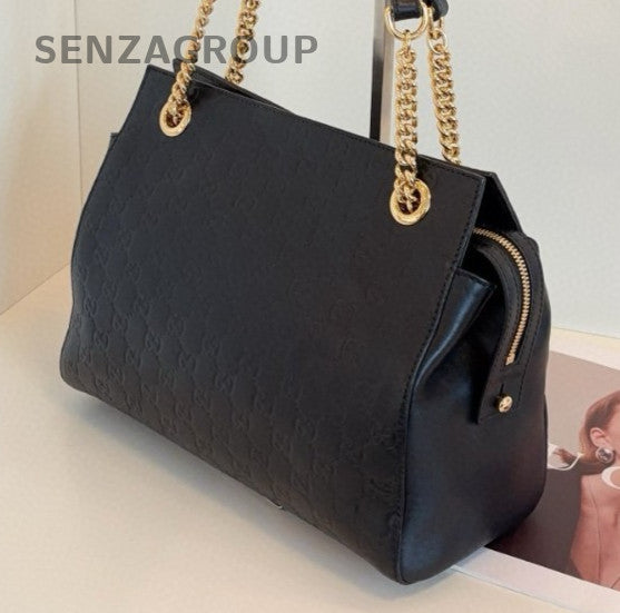 Gucci Tote Chain Shoulder Bag Black Gold Women Classic Fashion