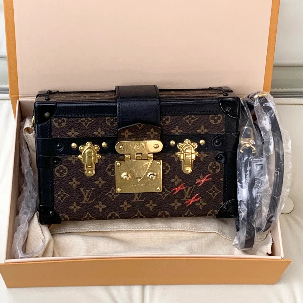Louis Vuitton Petite Malle Calfskin Monogram Shoulder Crossbody Women Classic