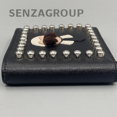 FENDI Studded Short Wallet Black Blue Women Classic