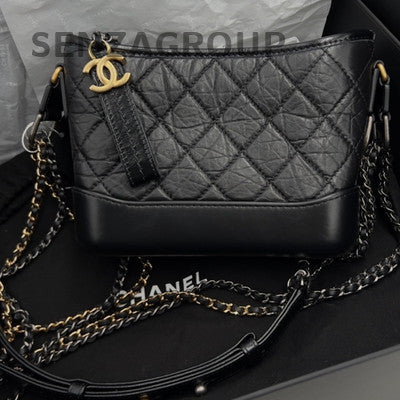 Chanel Gabrielle Hobo Small Calfskin Black Gold Chain Shoulder Bag