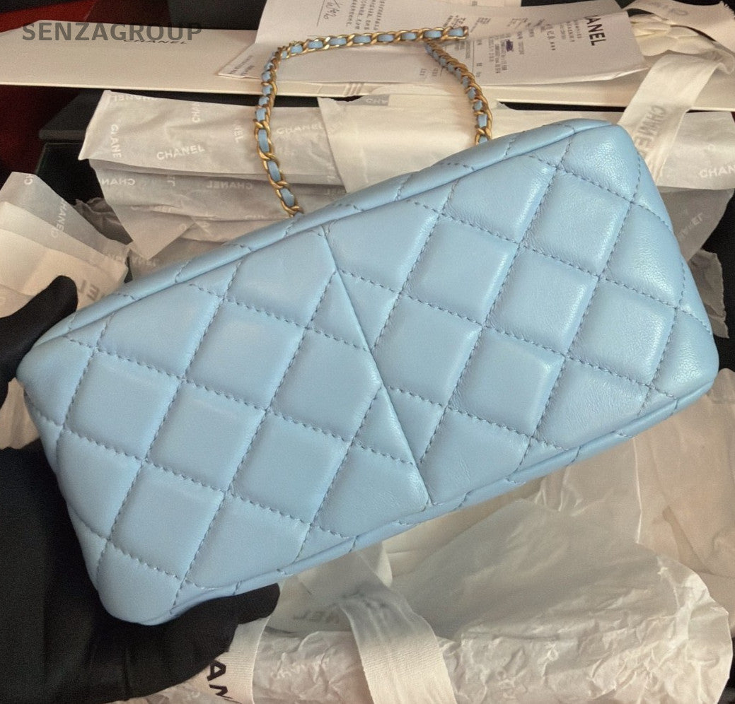 Chanel Diamond Hobo Bag Chain Shoulder Bag Crossbody Blue Gold Women Classic