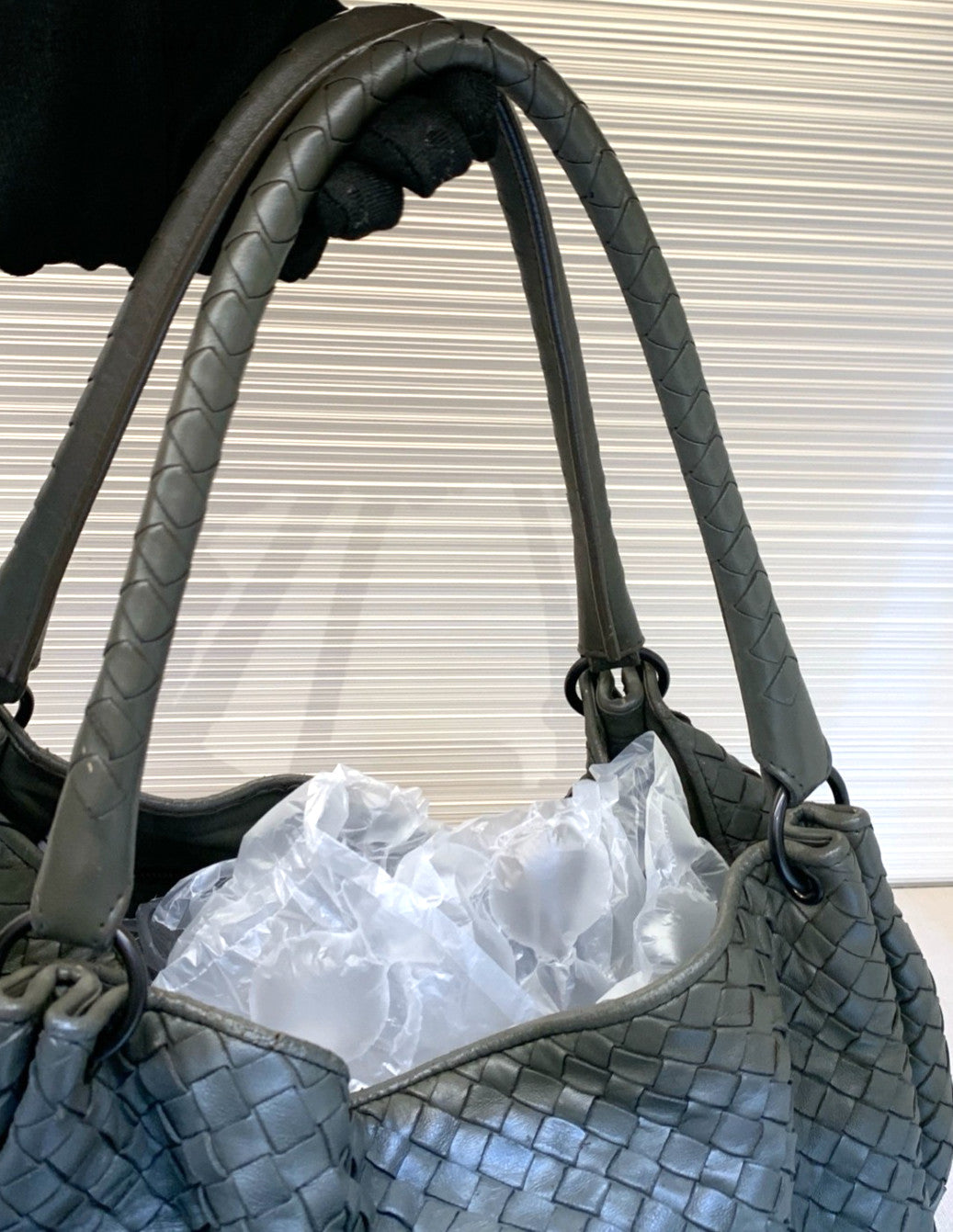 Bottega Veneta Weaving Shoulder Handbag Elephant Gray Women