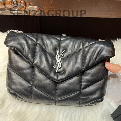 YSL Saint Laurent Mini LouLou Puffer Bag Black Silver Chain Shoulder Bag