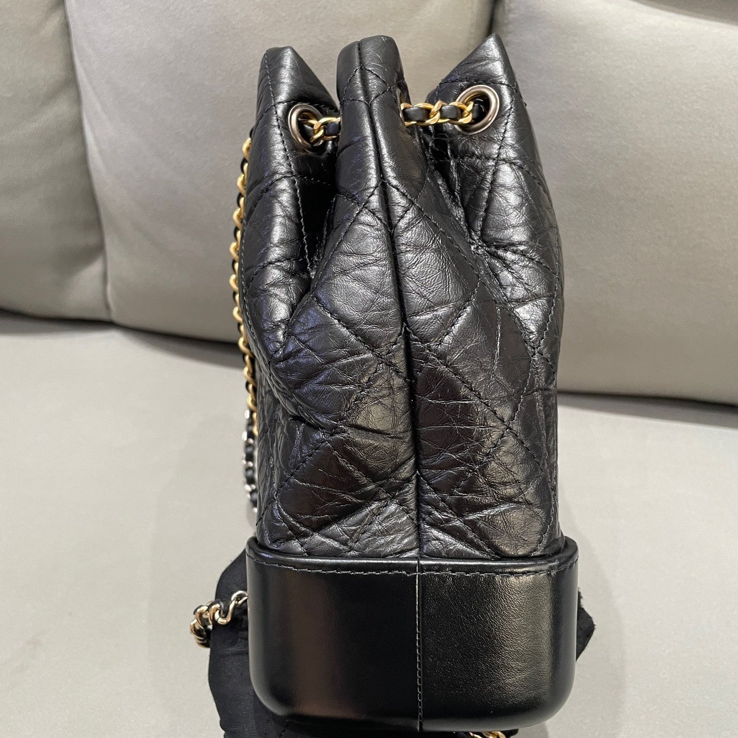 Chanel Gabrielle Backpack Quilted Black Gold Chain Women's Classic Fashion