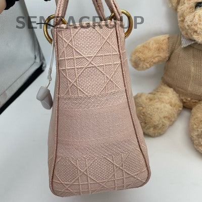 Dior Lady Dior Embroidered Handbag Pink Gold Classic Women's Bag