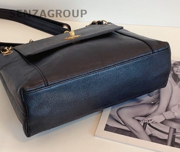 Chanel Chain 2Way Shoulder Bag Crossbody Black Gold Women Classic Designer