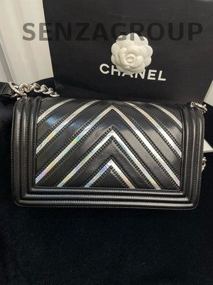 Chanel Le Boy Medium V-Stitch Black Silver Chain Shoulder Bag Classic