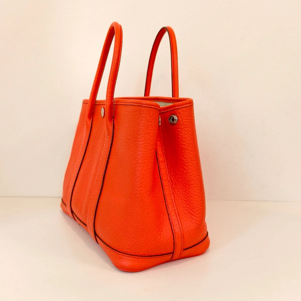Hermes Garden Party30 Top Handle Bag Orange Silver Used Women Classic