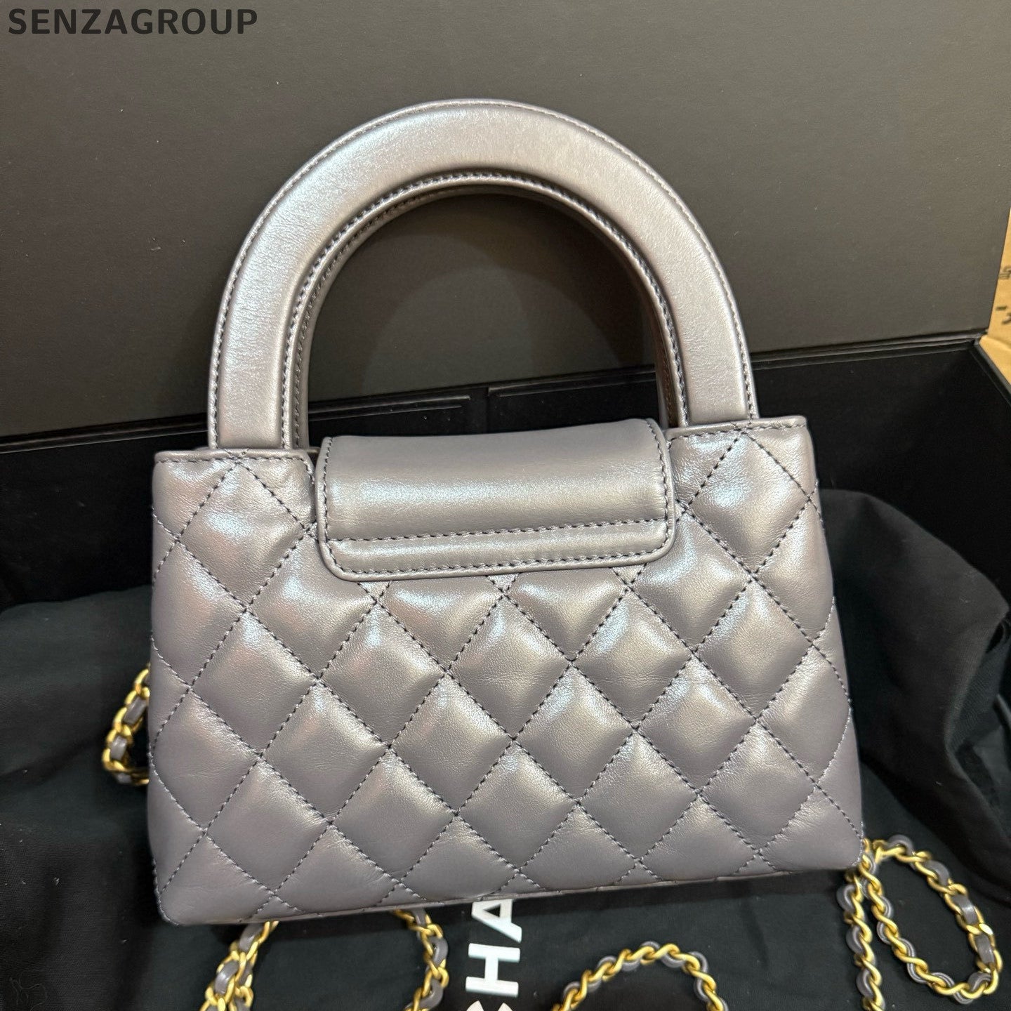 Chanel Kelly Large Grey Gold Chain Shoulder Bag Women's Fashion