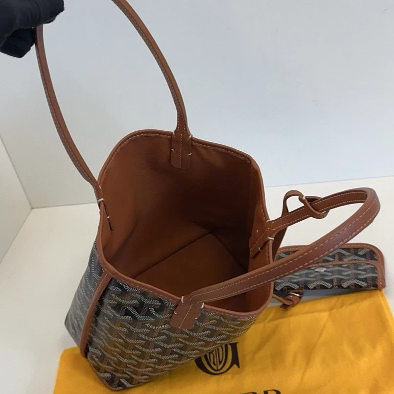 Goyard Anjou Mini Tote Top Handle Shoulder Bag Black Brown Excellent