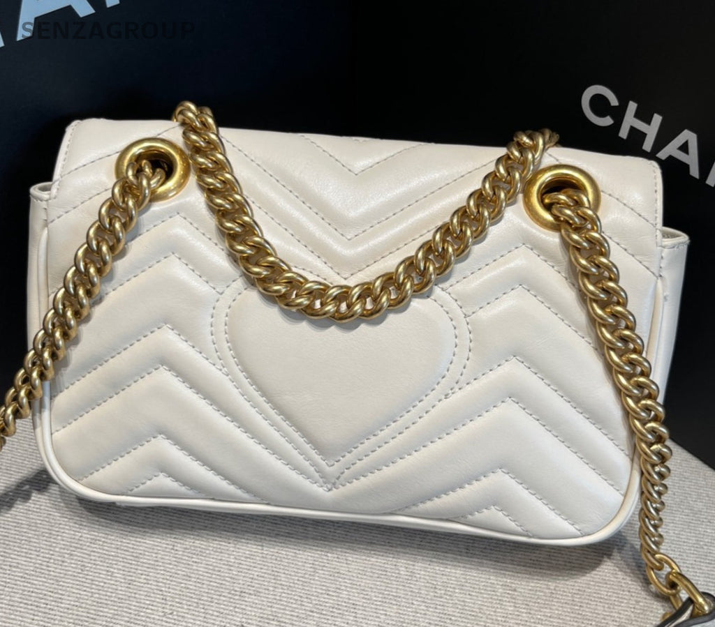 Gucci Marmont PM Chain Shoulder Bag Crossbody White Gold Women Classic