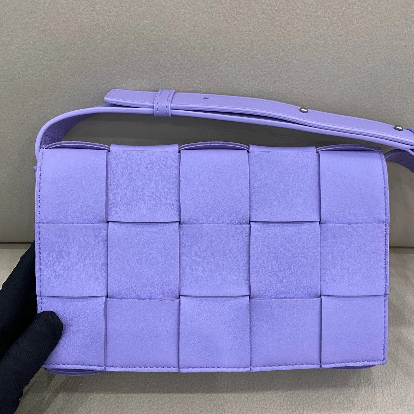 Bottega Veneta Women Small Cassette Purple Leather Crossbody Bag