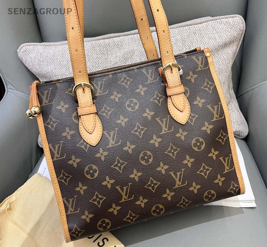 Louis Vuitton Monogram Tote Shoulder Bag Brown Gold Women Classic