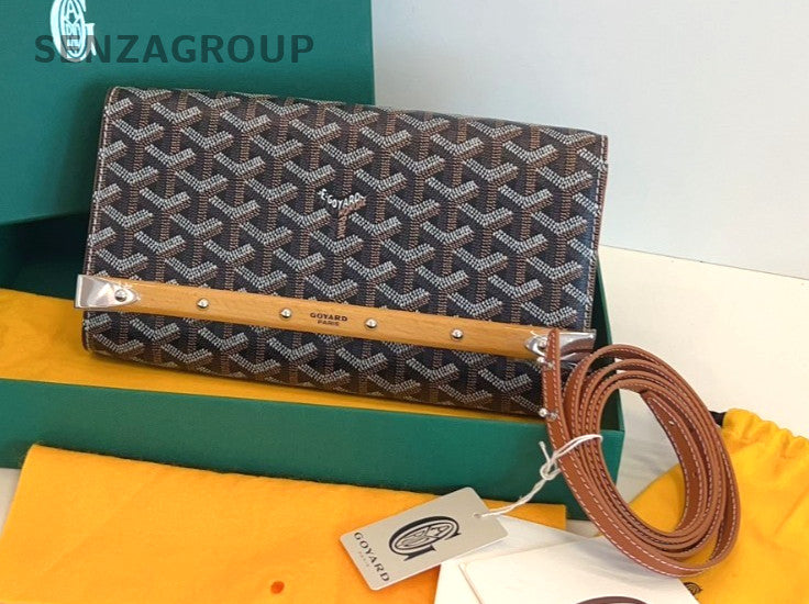 Goyard Monogram Monte Carlo Clutch Crossbody Shoulder Bag Women Brown