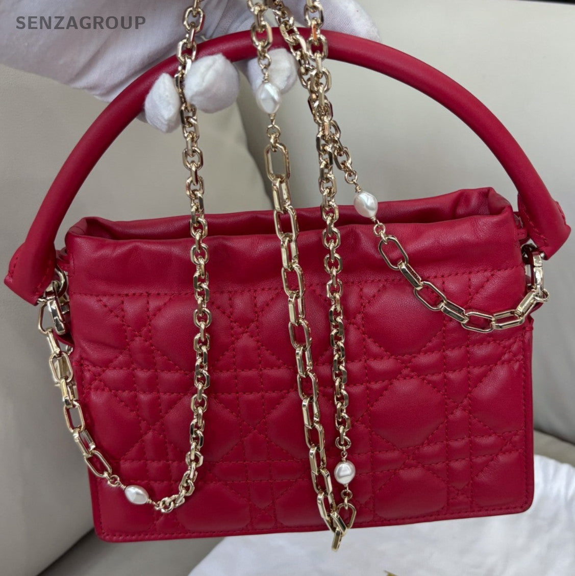Christian Dior Milly Top Handle Shoulder Crossbody Bag Warm Red Women