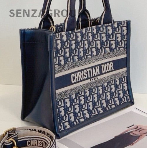 Christian Dior  Oblique Book Tote PM Top Handle Bag Crossbody Blue Used Women